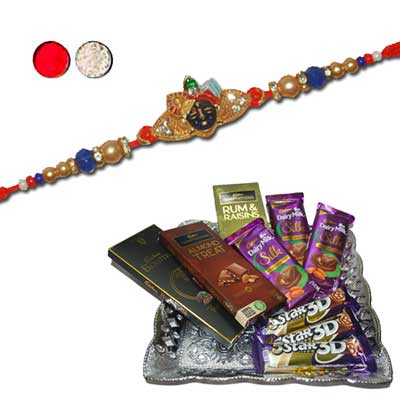 "Krishna Rakhi - ZR-5520 A (Single Rakhi), Choco Thali - Code RC02 - Click here to View more details about this Product
